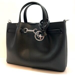 Michael Kors Small Carson Pebbled Leather Satchel Bag Black
